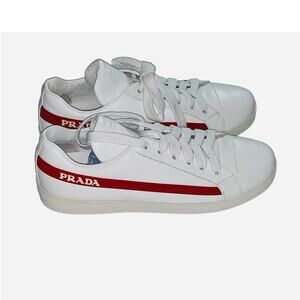 Prada Leather Low Top Sneakers White Colorblock  NIB